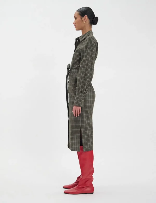 Fashion Ines de la Fressange Paris Rosabella khaki cotton check dress