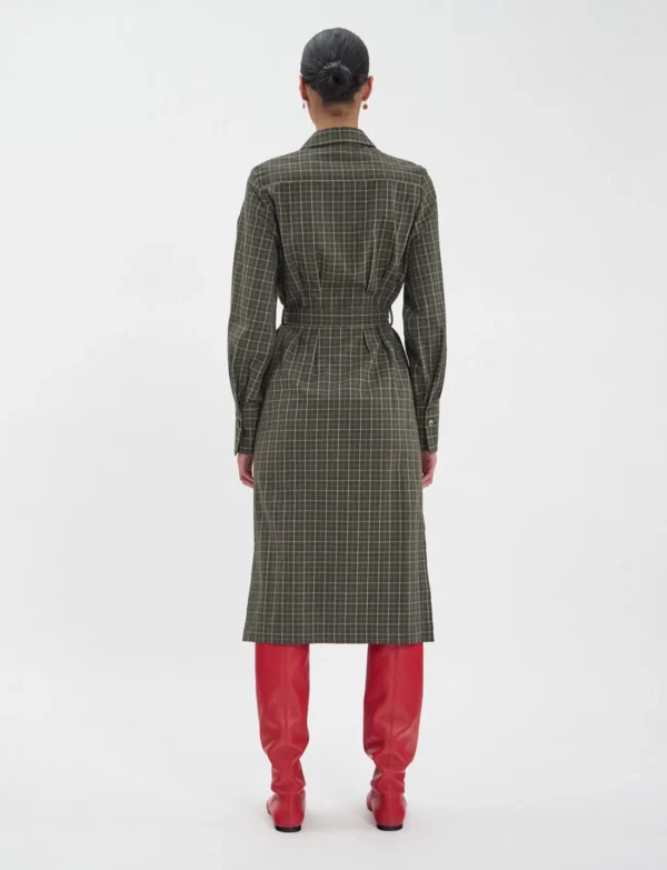 Fashion Ines de la Fressange Paris Rosabella khaki cotton check dress