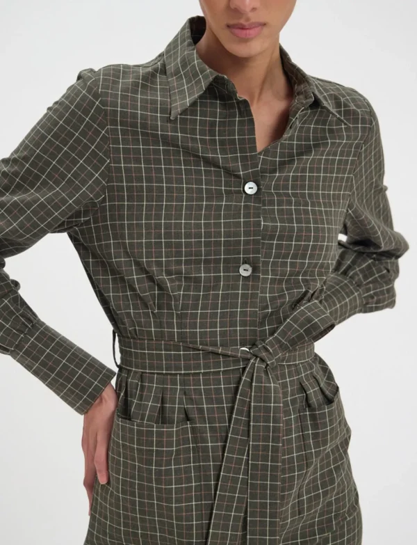 Fashion Ines de la Fressange Paris Rosabella khaki cotton check dress