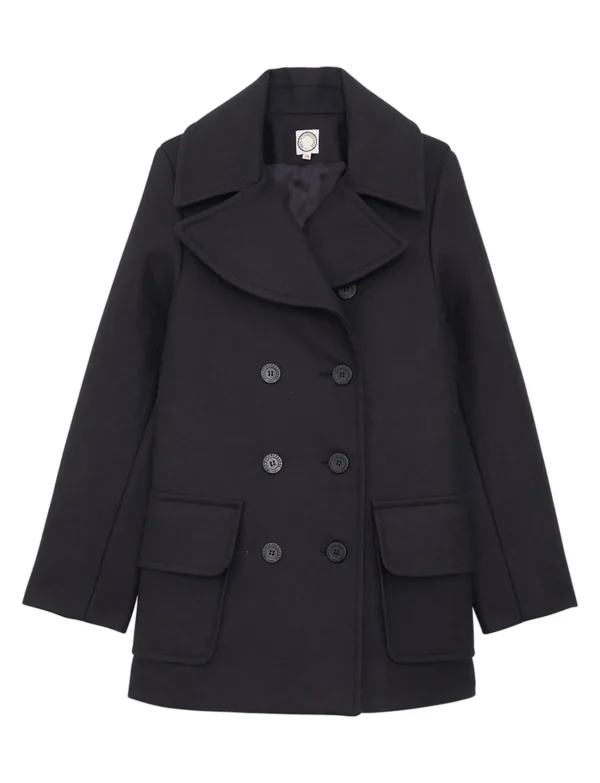 Cheap Ines de la Fressange Paris Séraphine dark blue herringbone wool pea coat