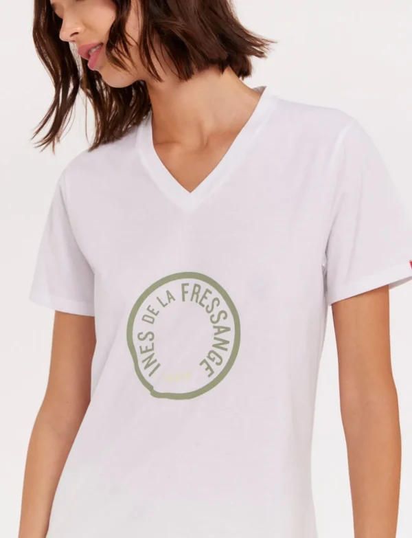 Clearance Ines de la Fressange Paris Tee shirt Aurora V neck green