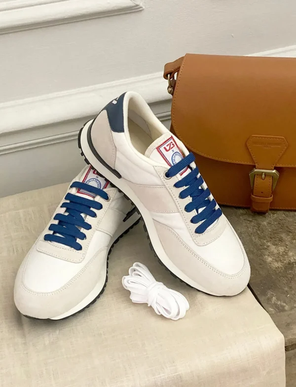 Shop Ines de la Fressange Paris 77" UZS x Ines de la Fressange Unisex white/beige/blue sneakers